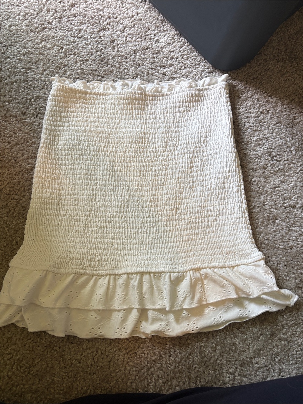 Women's Cream Smocked Ruffle Hem Skirt